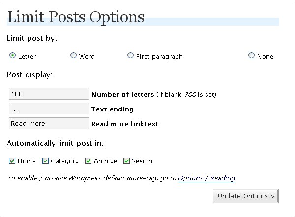 Limit Post Options